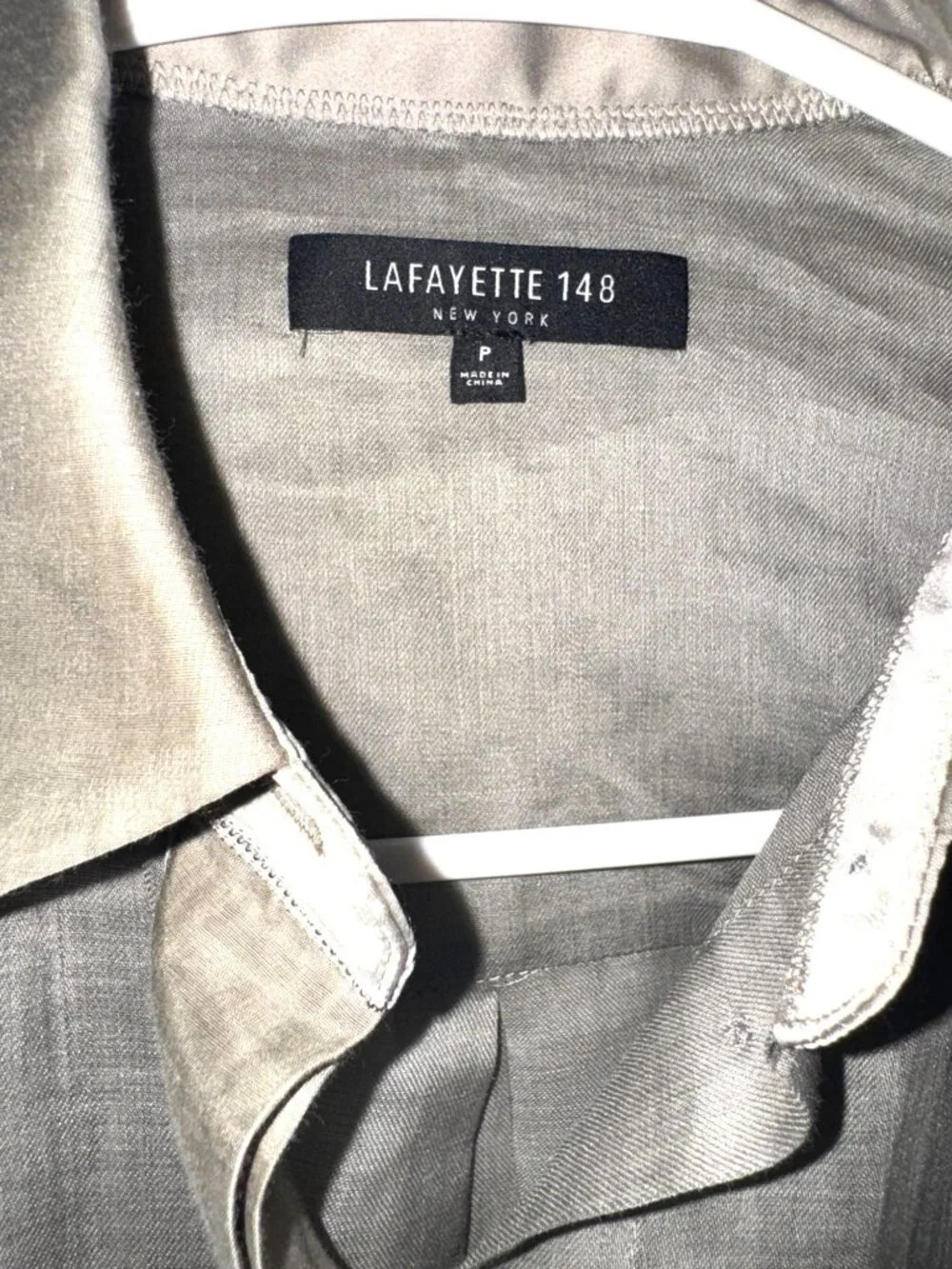 Lafayette 148 New York Womens Long Button-Up Shirt P Taupe Ramie/Tencel - Picture 3 of 8